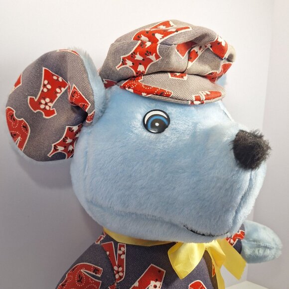 Circus Circus Plush Blue Mouse 70s Style Outfit Large 22" Yellow Bow With Tags - Picture 4 of 15